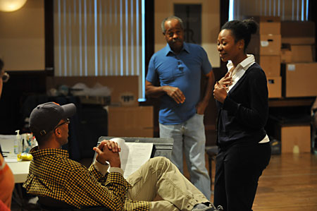 Ensemble Member Alana Arenas and Alfred Wilson talk with Director Timothy Douglas