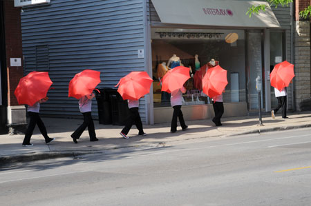Umbrella promotion on the streets of Chicago