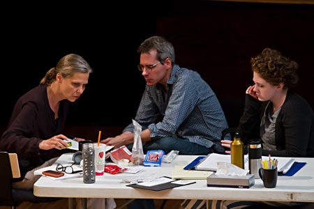 Director and ensemble member Amy Morton, Playwright Bruce Norris and Assistant Director Kendra Miller 