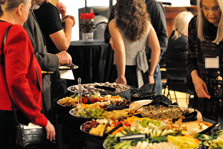 Donors and subscribers enjoy appetizers in Yondorf Rehearsal Hall