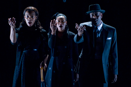Tamberla Perry with ensemble members Alana Arenas and K. Todd Freeman in <em>Marcus; Or the Secret of Sweet</em>