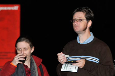 Adam Webster, Artistic Director of the Side Project and guest enjoy the EXPLORE event