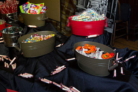 Candy from the 1950s and 2000s served as sweet treats throughout the evening