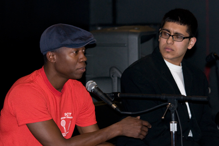 Actor Emmanual Buckley explains his character to Young Adult Council member Owais Ahmed