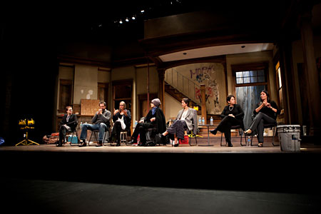 The Artistic Panel presenting on the set of Steppenwolf's production of Clybourne Park