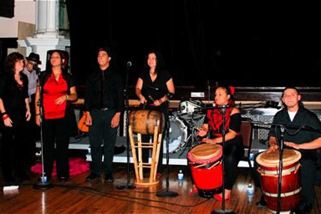 Afro-Puerto Rican band Buya plays traditional bomba music for the crowd. 