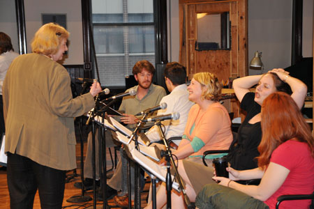 Audience member with actors